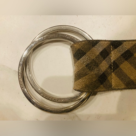 Burberry Suede Classic Plaid Print Wide Double-Ring Belt - Picture 8 of 8